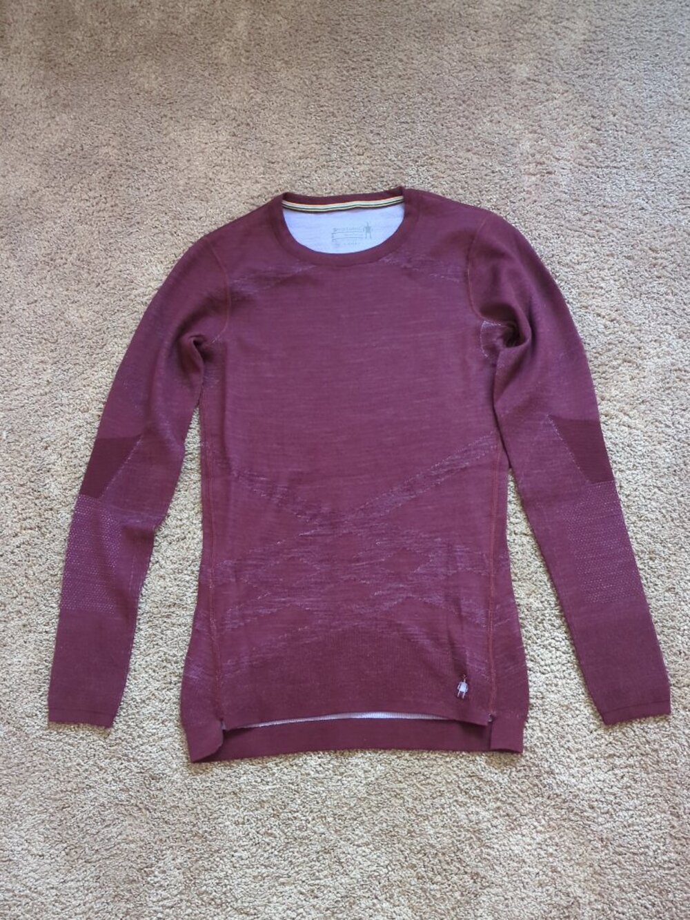 Smartwool Intraknit Thermal Wool Base Layer Crew Top Black Cherry Violet S